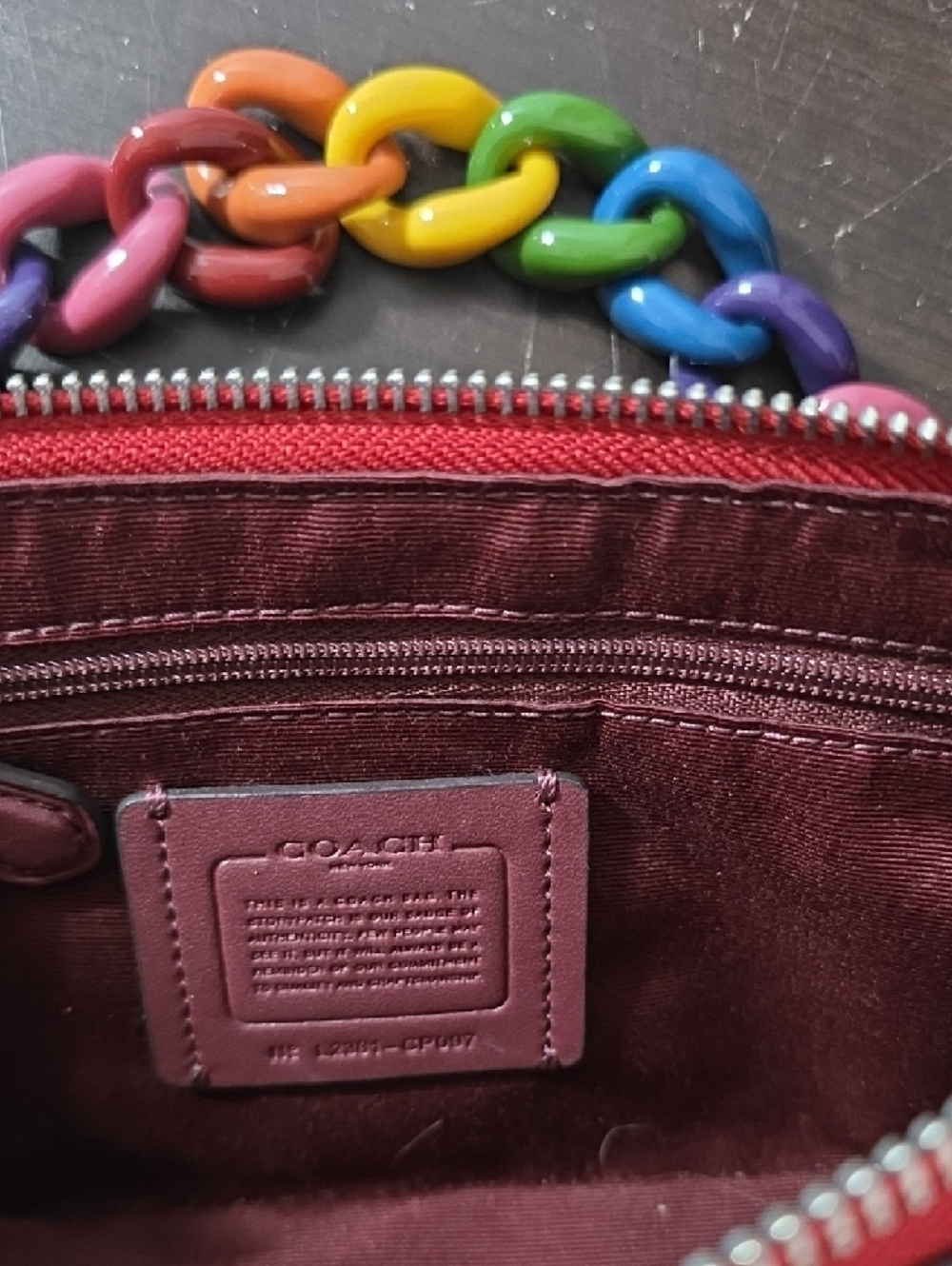 Coach Red Shoulder Bag with Rainbow Chain Strap - Picture 4 of 4